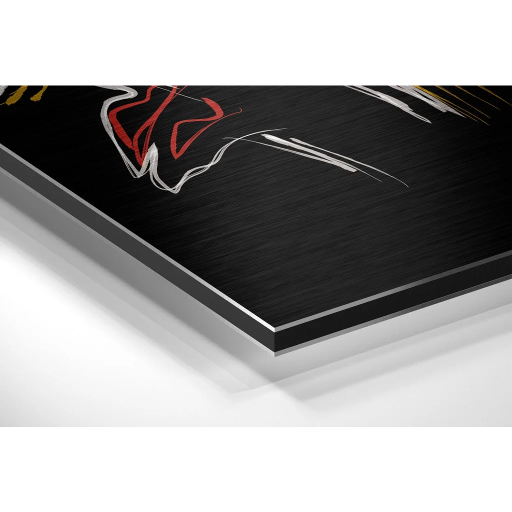 Glass Wall Art Abstract faces brushed aluminium dibond wall art in red gold white