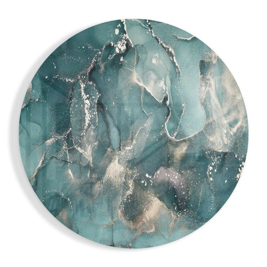Stunning teal marbled tempered glass art with glossy finish