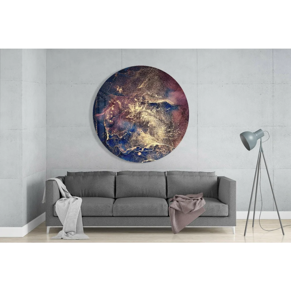 Cosmic Swirl Tempered Glass Art in Blue Gold Burgundy | Modern Wall Art Decor | vintageantiquesgifts.com