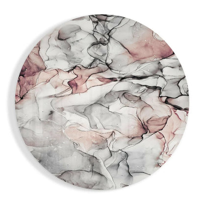 Swirling pink tempered glass art with muted ink patterns