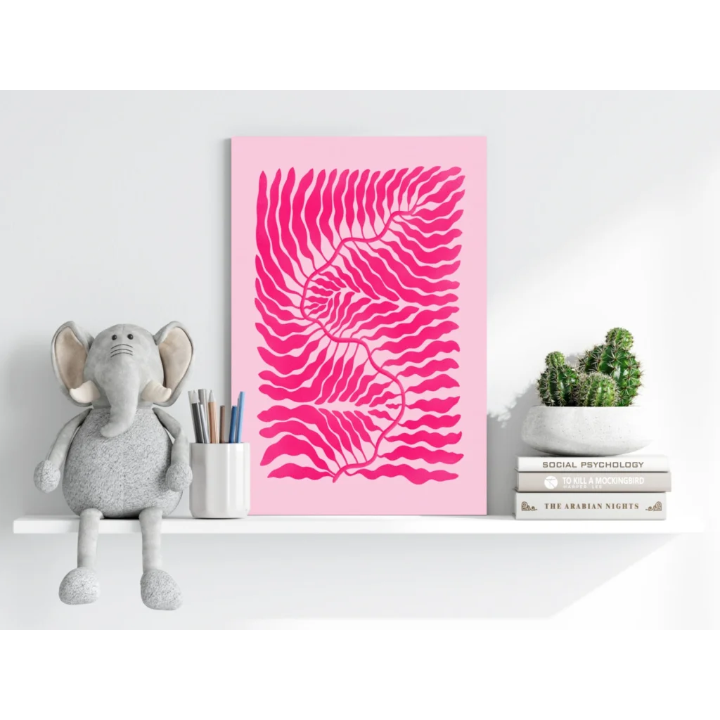 Vibrant pink Insigne aluminum print with bold wavy zebra stripes