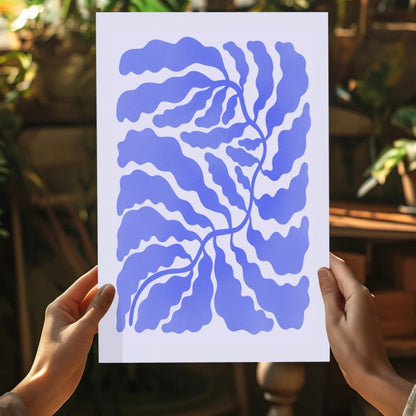 Stylized blue leafy branch on insigne aluminum prints for modern homes