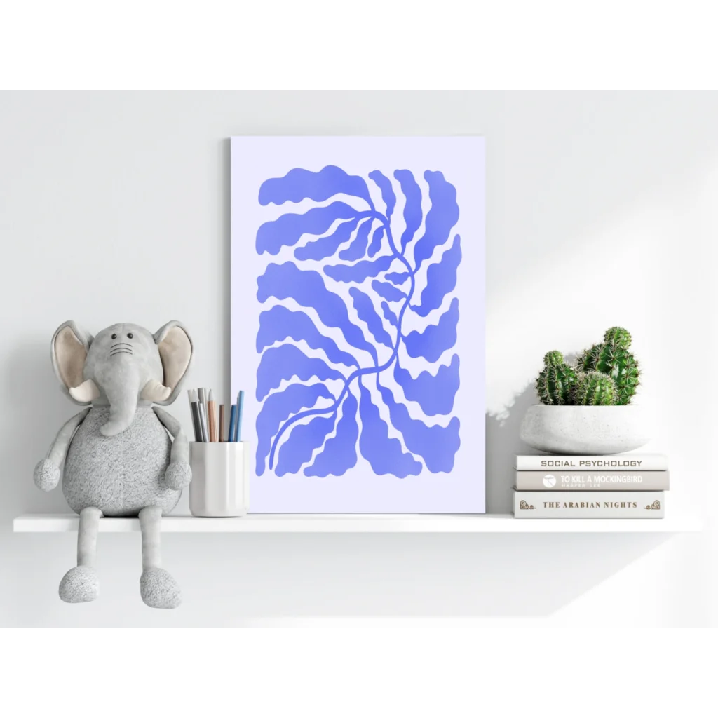 Stunning blue leaf insigne aluminum print with wavy purple-blue patterns