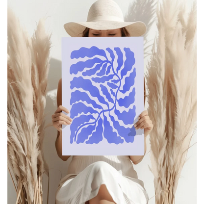 Stylized blue leaf insigne aluminum print on lavender background