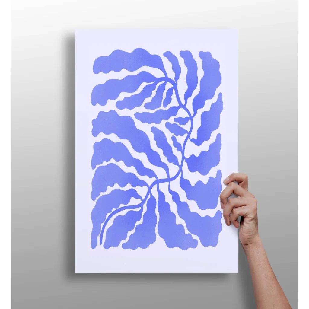 Stunning blue leaf insigne aluminum print on white canvas for modern homes