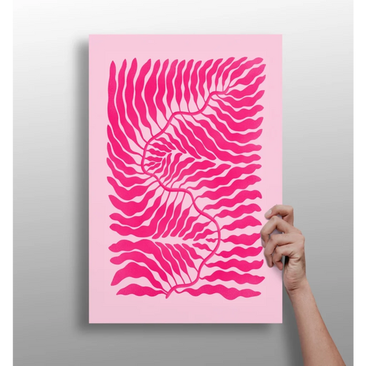 Vibrant pink abstract wavy lines on insigne aluminum print