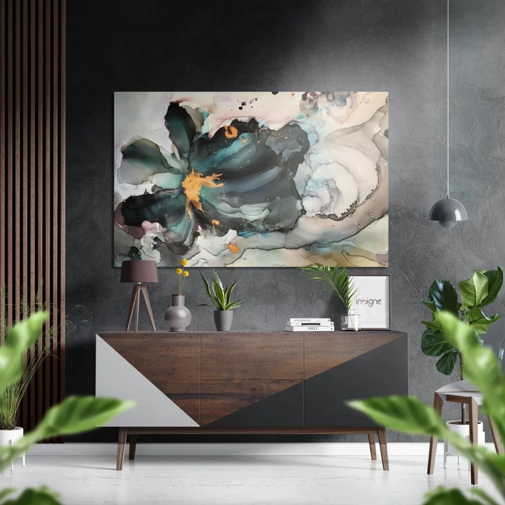 Stunning abstract floral painting on brushed aluminium dibond print