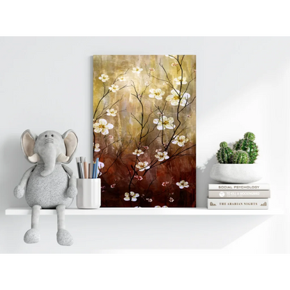 Delicate white blossoms on dark branches, insigne aluminum print