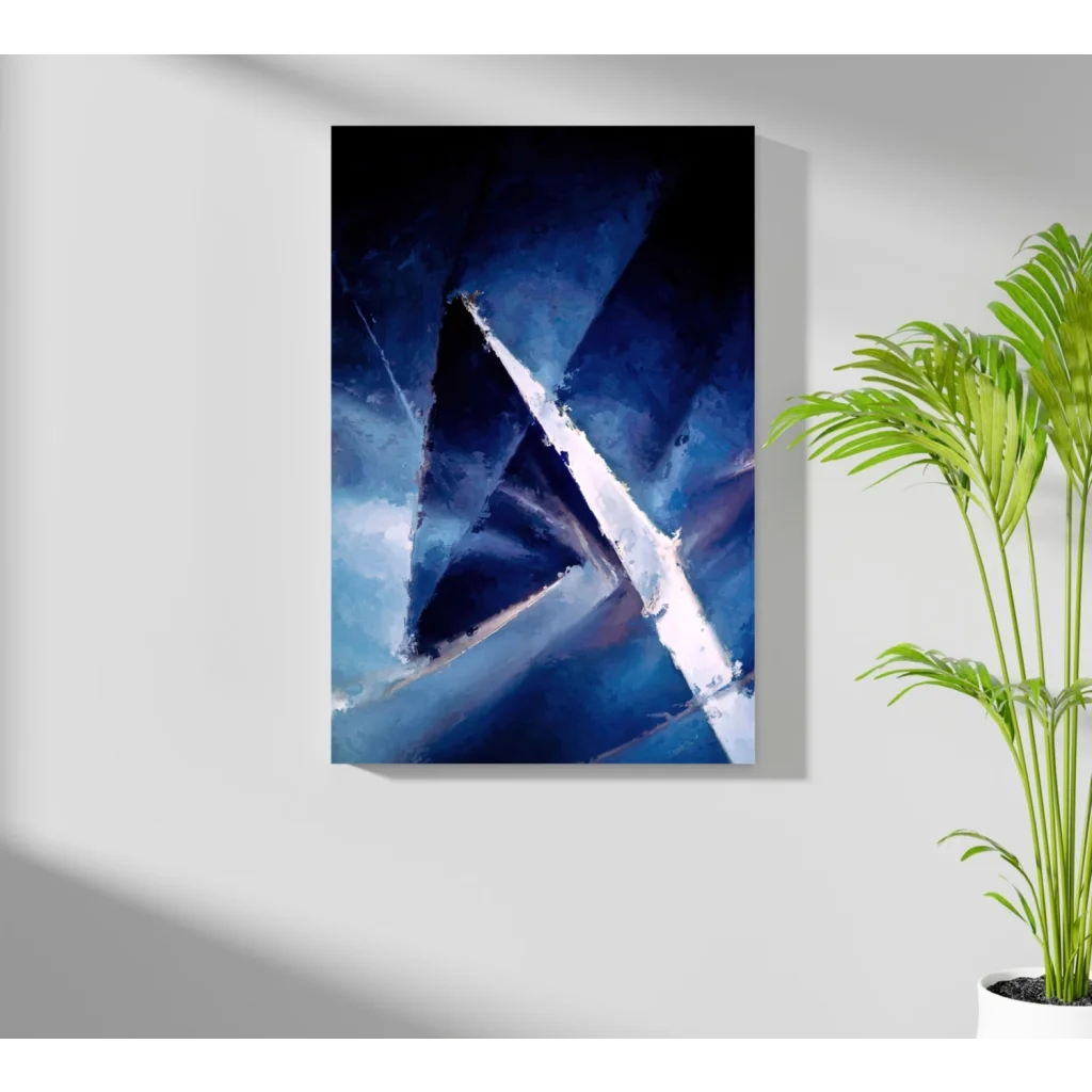 Abstract blue white geometric canvas on Bold Blue Triangle Insigne aluminum print