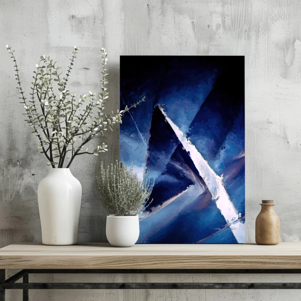 Bold Blue Triangle Insigne Aluminum Print for Modern Spaces | Glass Wall Art Print | vintageantiquesgifts.com
