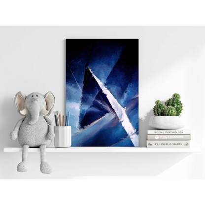 Bold blue triangle insigne aluminum print with geometric shapes