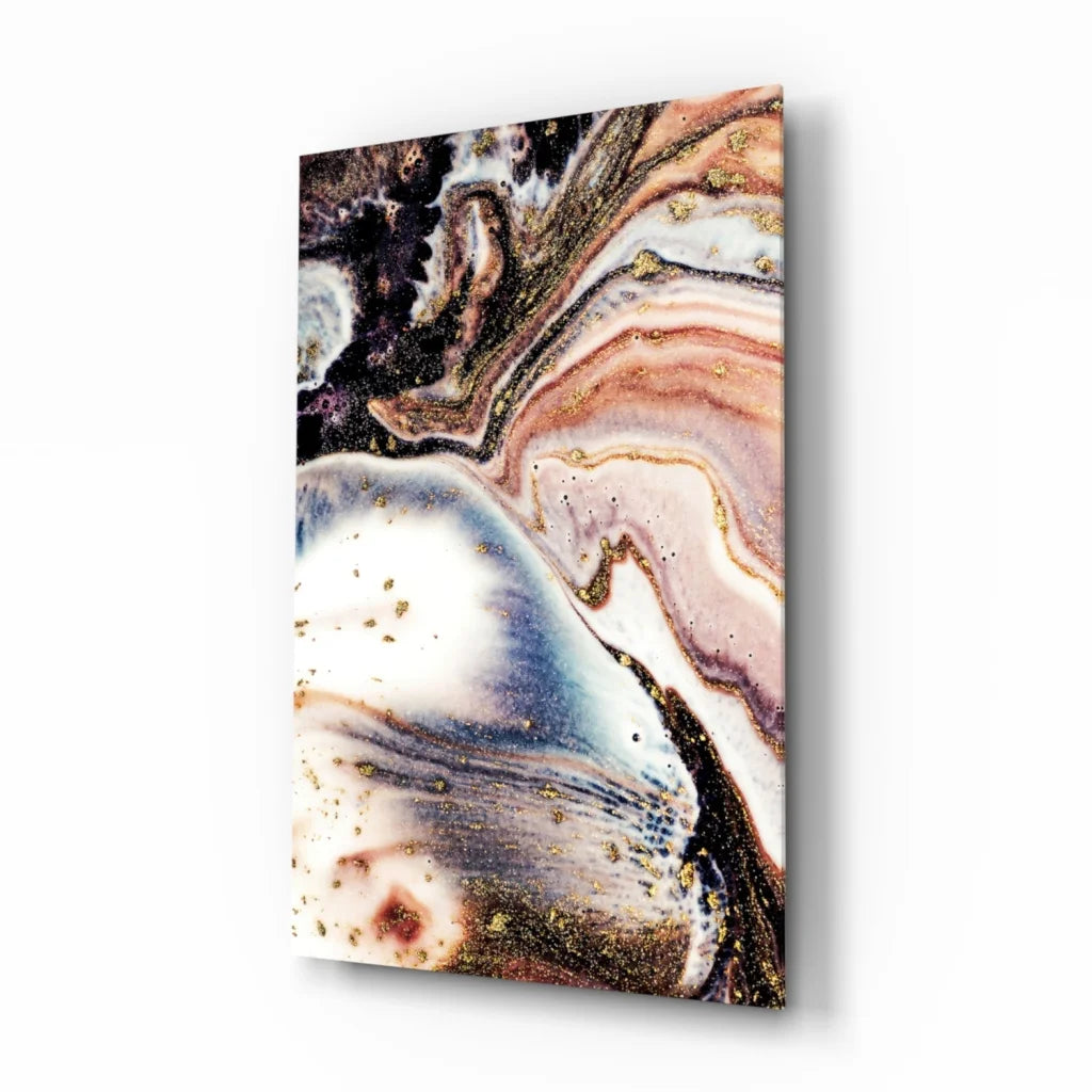 Swirling Marble Glass Wall Art with Gold Glitter Accents | Insigneart USA | vintageantiquesgifts.com