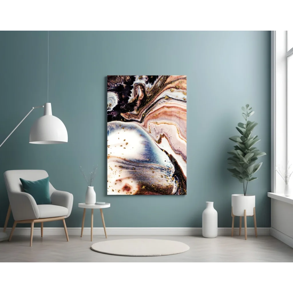 Swirling Marble Glass Wall Art with Gold Glitter Accents | Contemporary Home Wall Art | vintageantiquesgifts.com