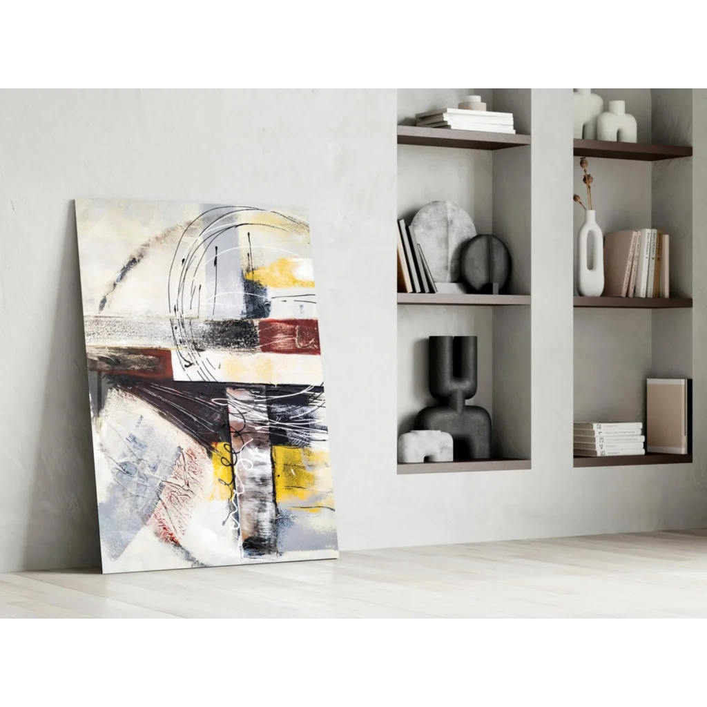 Bold abstract canvas wall art with striking yellow and black strokes
