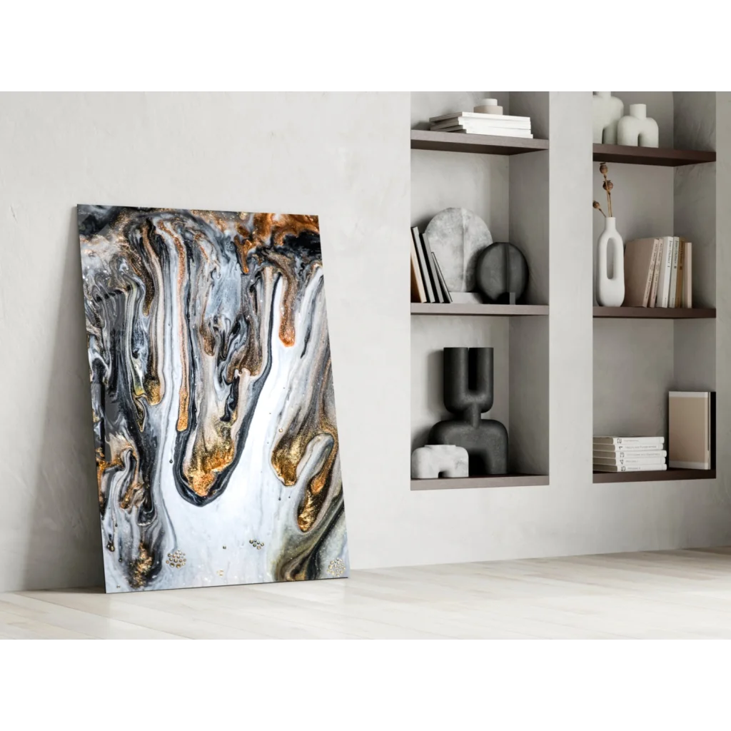 Luxe Gold Marbled Abstract Canvas Wall Art in White, Black, Gold