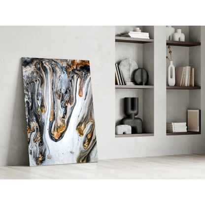 Luxe Gold Marbled Abstract Canvas Wall Art in White, Black, Gold