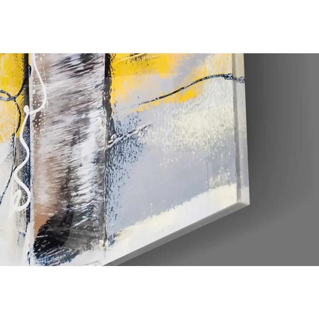 Bold abstract canvas wall art with yellow black gray strokes