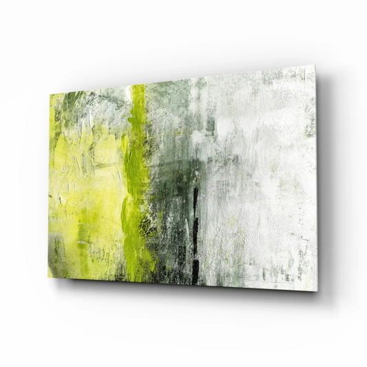 Electric lime green abstract canvas wall art with bold strokes