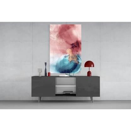 Stunning pink blue gold abstract canvas wall art in minimalist design