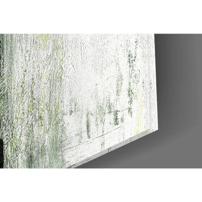 Electric lime green abstract canvas wall art with weathered white texture