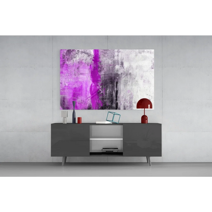 Vibrant purple storm abstract wall art canvas with bold magenta gray brushstrokes