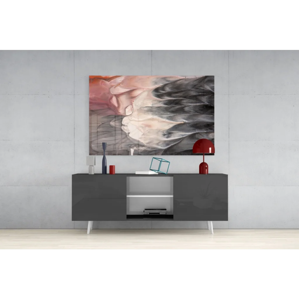 Swirling pink and gray abstract wall art canvas with marble texture