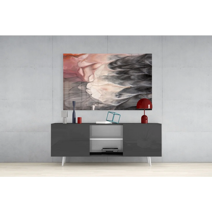 Swirling pink and gray abstract wall art canvas with marble texture