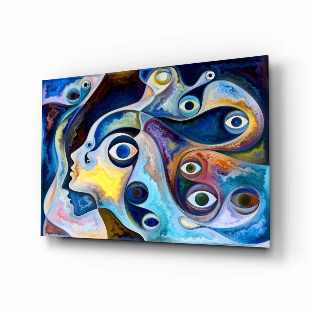 Mesmerizing eye swirl wall art canvas in bold blues and purples