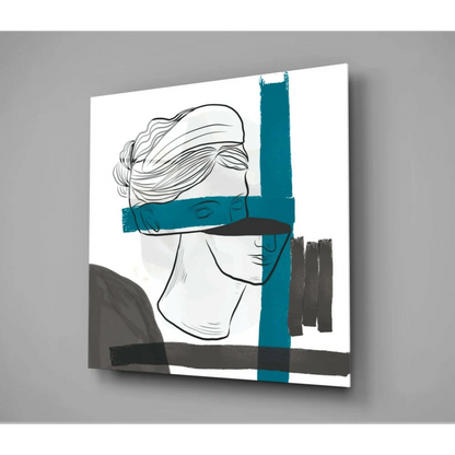 Bold Teal Abstract Face Glass Wall Art Canvas Print | Glass Wall Art Print | vintageantiquesgifts.com
