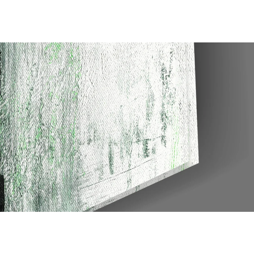 Weathered white textured canvas wall art with subtle green streaks