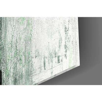 Weathered white textured canvas wall art with subtle green streaks
