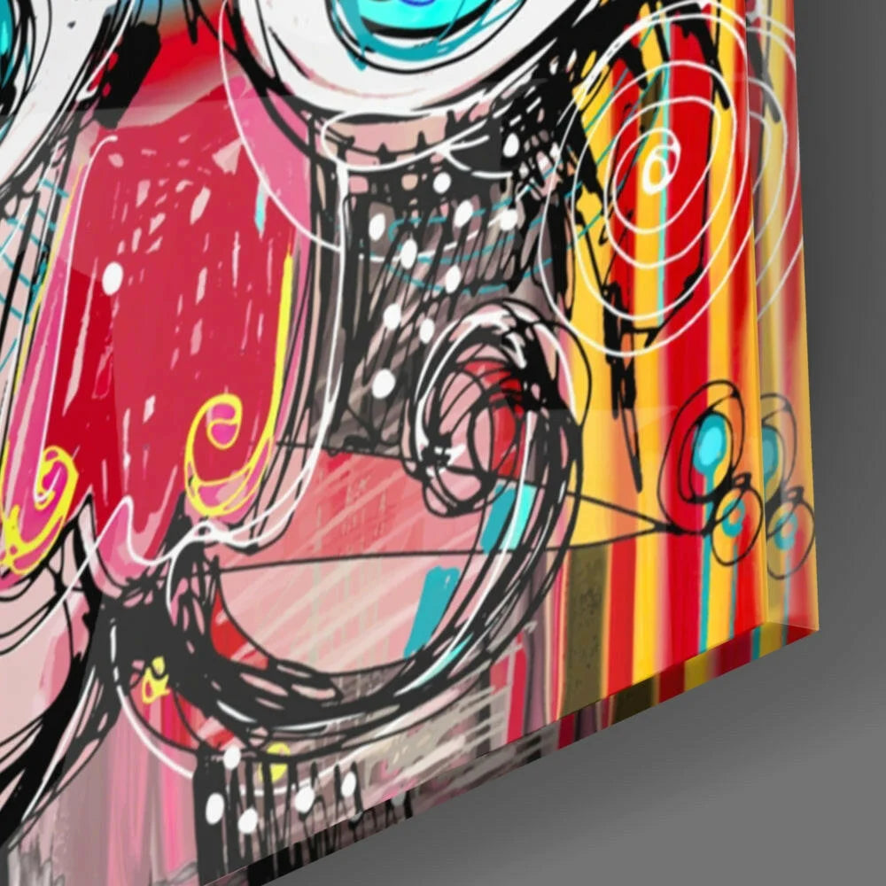 Swirling Face Glass Wall Art with Bold Colors and Glossy Finish | Modern Wall Art Decor | vintageantiquesgifts.com