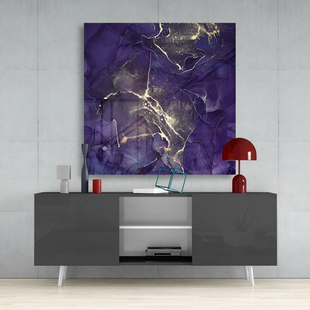 Stunning Purple Gold Swirl Glass Wall Art Panel | Contemporary Home Wall Art | vintageantiquesgifts.com