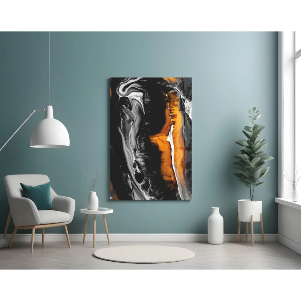 Fiery Orange Swirl Abstract Canvas Wall Art with Glossy Finish | Contemporary Home Wall Art | vintageantiquesgifts.com