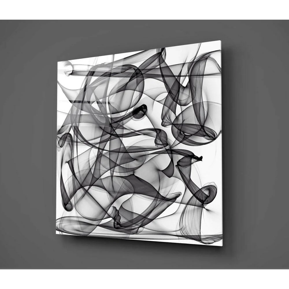 Abstract black and white smoke glass wall art panel