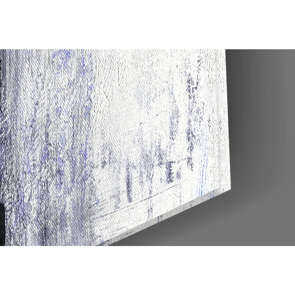 Distressed white canvas wall art with bold blue streaks