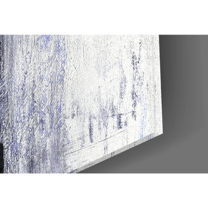 Distressed white canvas wall art with bold blue streaks