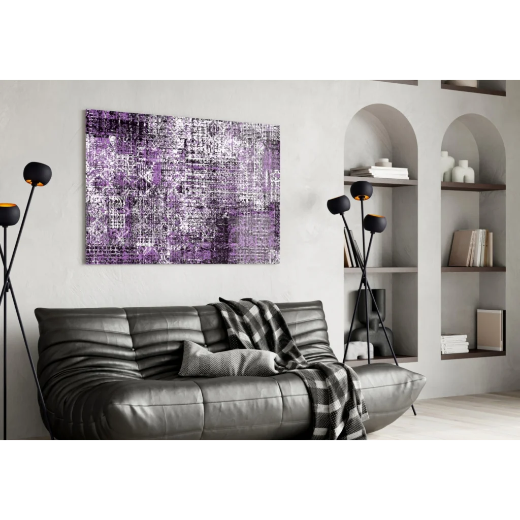 Stunning purple abstract textured wall art with white accents on canvas