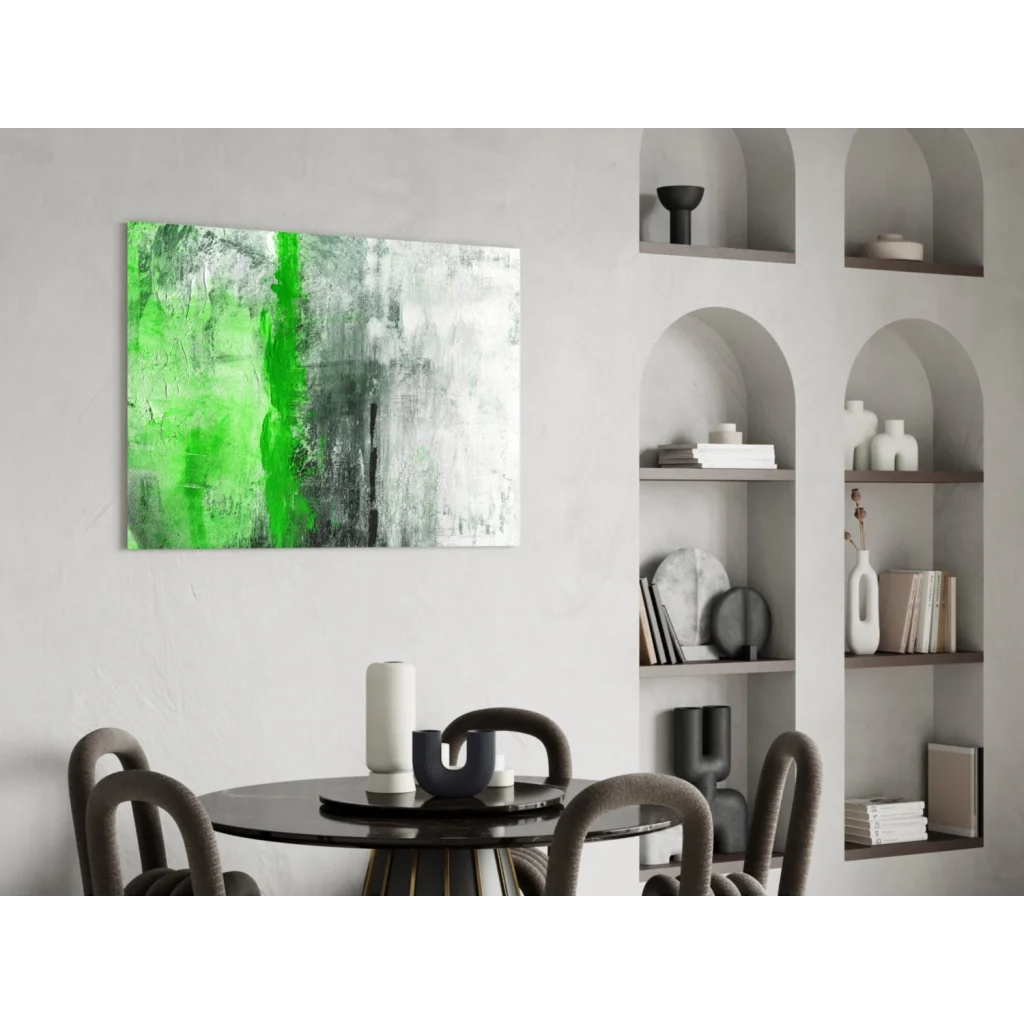 Vibrant green textured abstract canvas wall art with bold brushstrokes