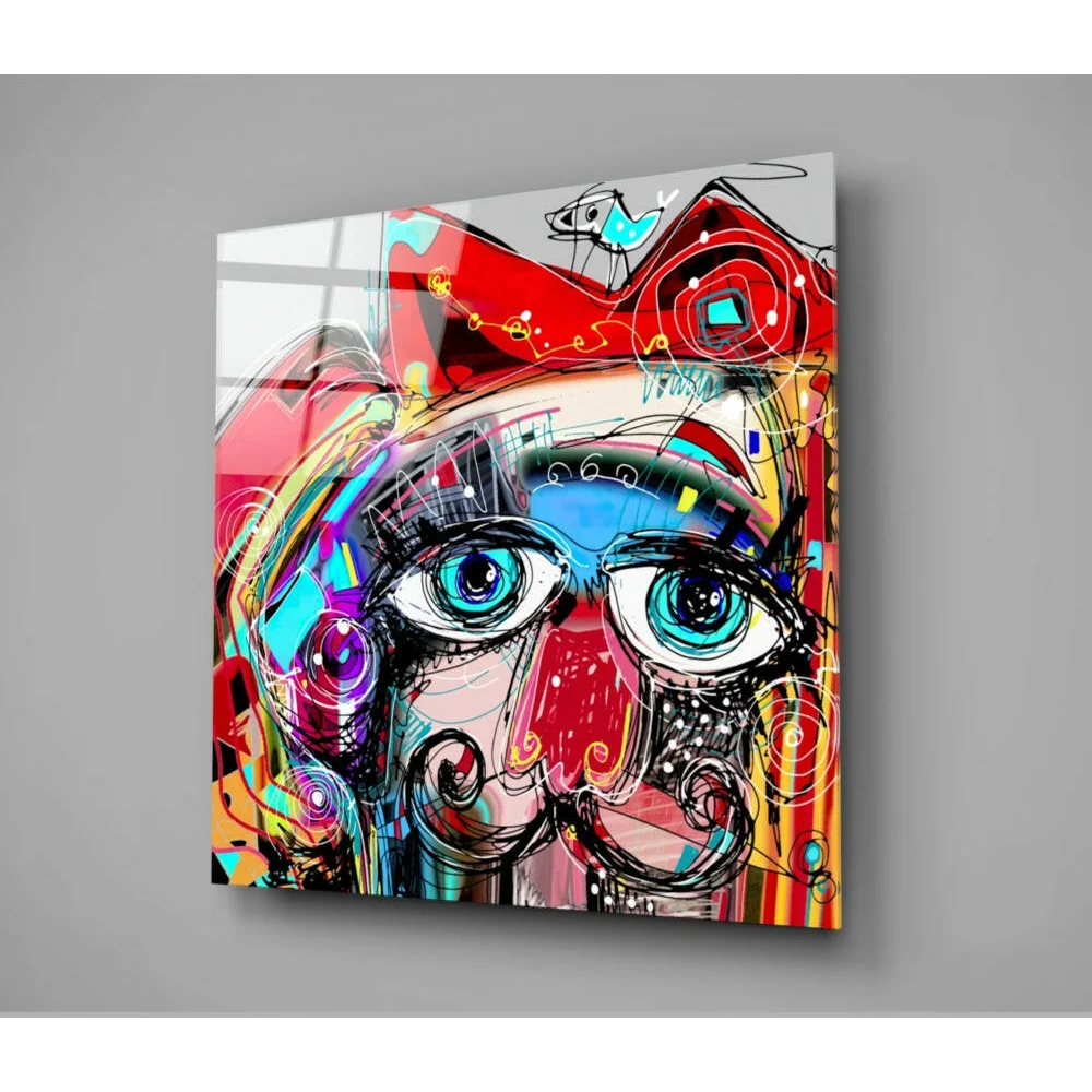 Swirling Face Glass Wall Art with Bold Colors and Glossy Finish | Glass Wall Art Print | vintageantiquesgifts.com