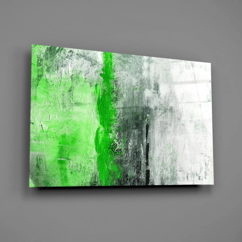Vibrant green and gray textured abstract wall art canvas with bold brushstrokes