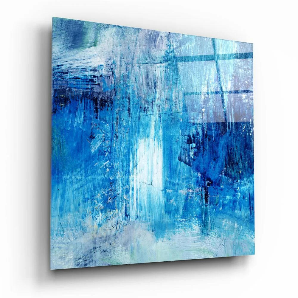 Abstract blue and white textured canvas wall art with bold brushstrokes