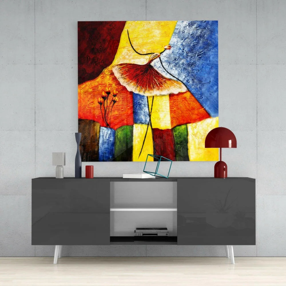Vibrant abstract dancer wall art canvas with bold geometric colors