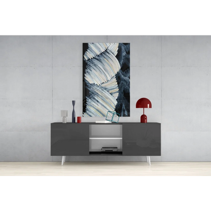 Dynamic Storm monochrome abstract wall art with white gray strokes on dark canvas