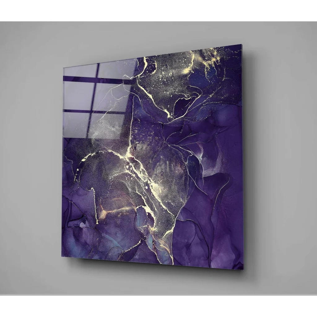 Stunning Purple Gold Swirl Glass Wall Art Panel | Glass Wall Art Print | vintageantiquesgifts.com