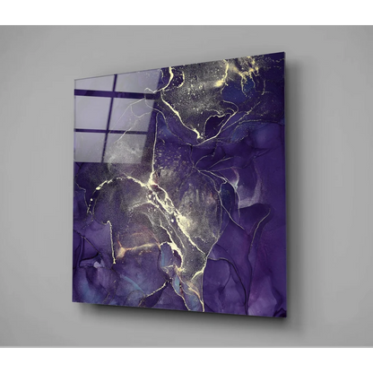 Stunning Purple Gold Swirl Glass Wall Art Panel | Glass Wall Art Print | vintageantiquesgifts.com