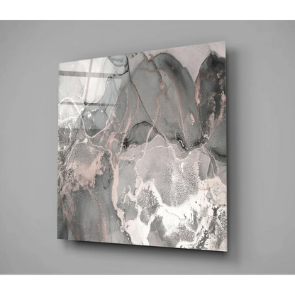 Stunning Marbled Glass Wall Art Panel in Gray and Rose Gold | Glass Wall Art Print | vintageantiquesgifts.com
