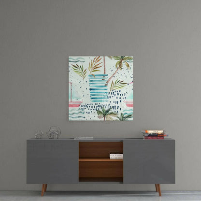 Tropical Palm Paradise canvas wall art with watercolor palms and waves