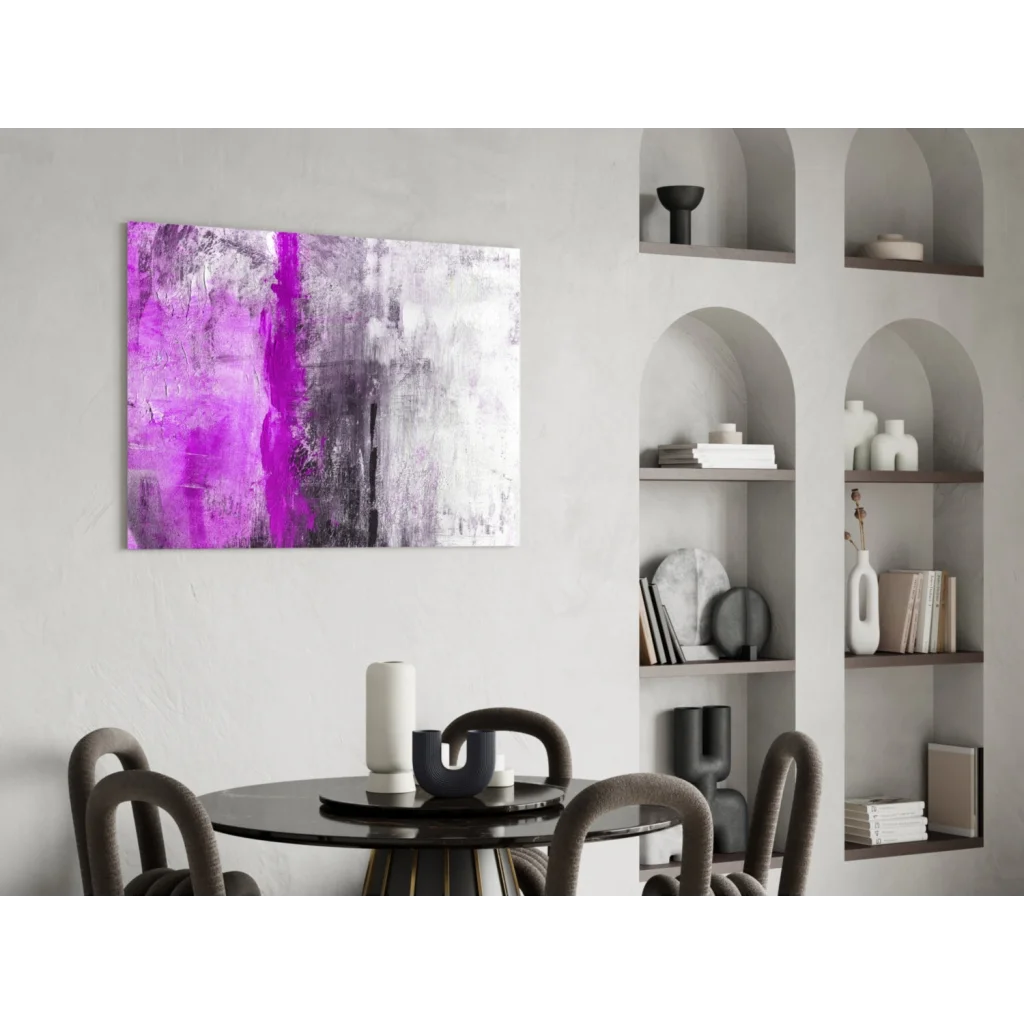 Vibrant purple and gray abstract canvas wall art with bold textured brushstrokes
