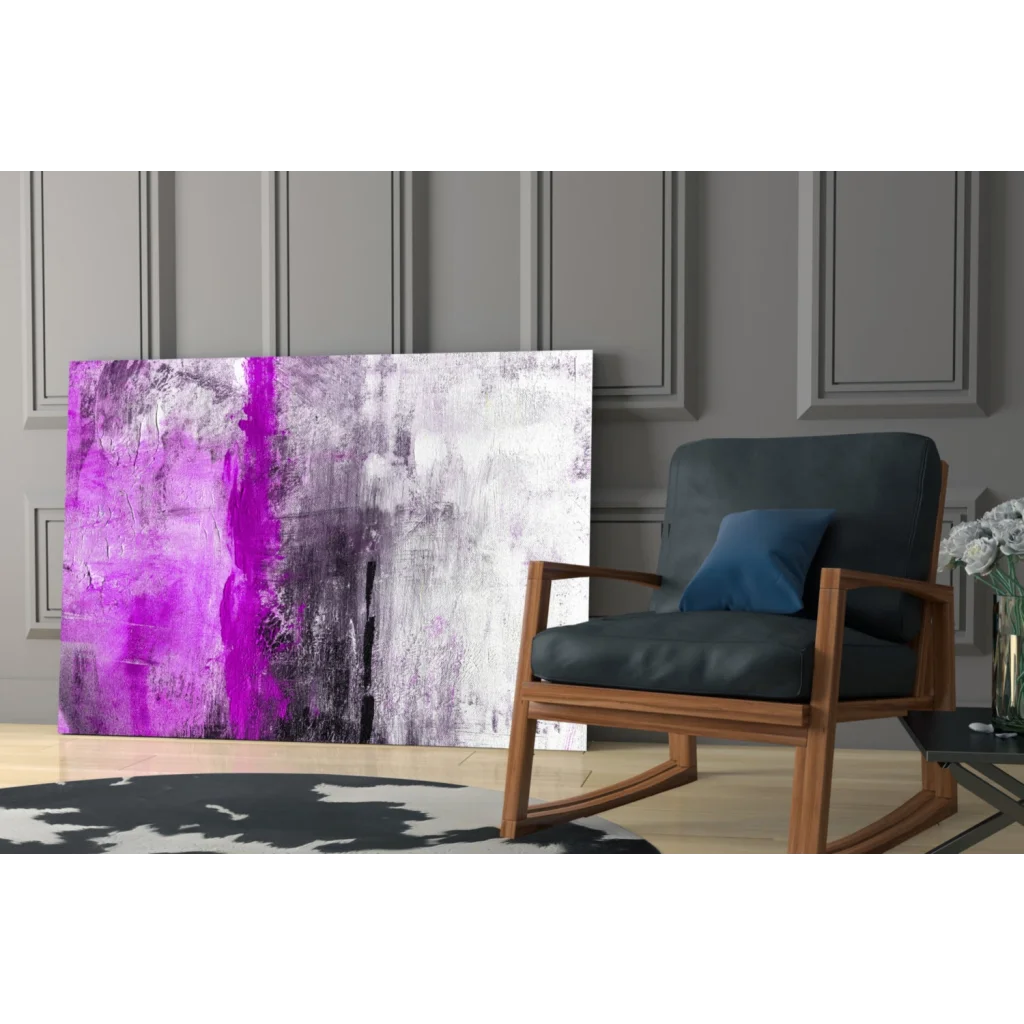 Vibrant purple and gray abstract wall art canvas with bold textured brushstrokes